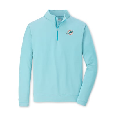Miami Dolphins Peter Millar Perth Sugar Stripe Performance Quarter-Zip Pullover - Aqua/White