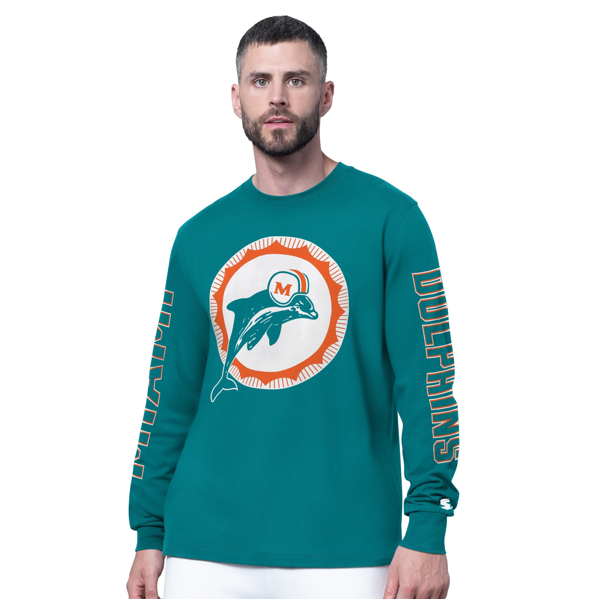 T-shirt à manches longues pour homme Starter Aqua Miami Dolphins Clutch Hit II avec logo vintage