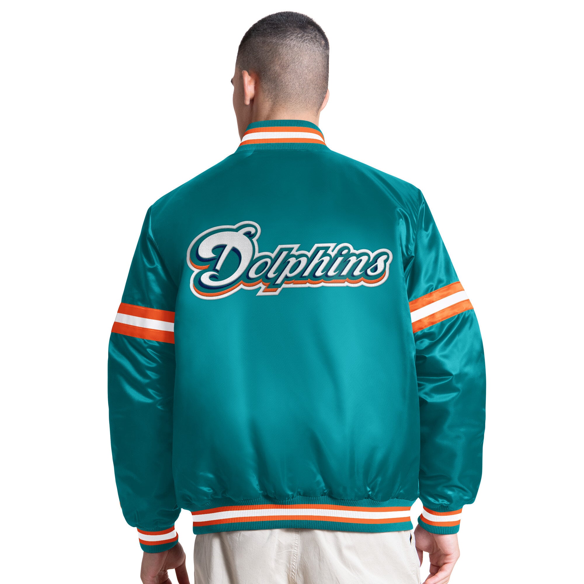 Veste universitaire rétro à boutons-pression Starter Aqua Miami Dolphins Courtside pour homme