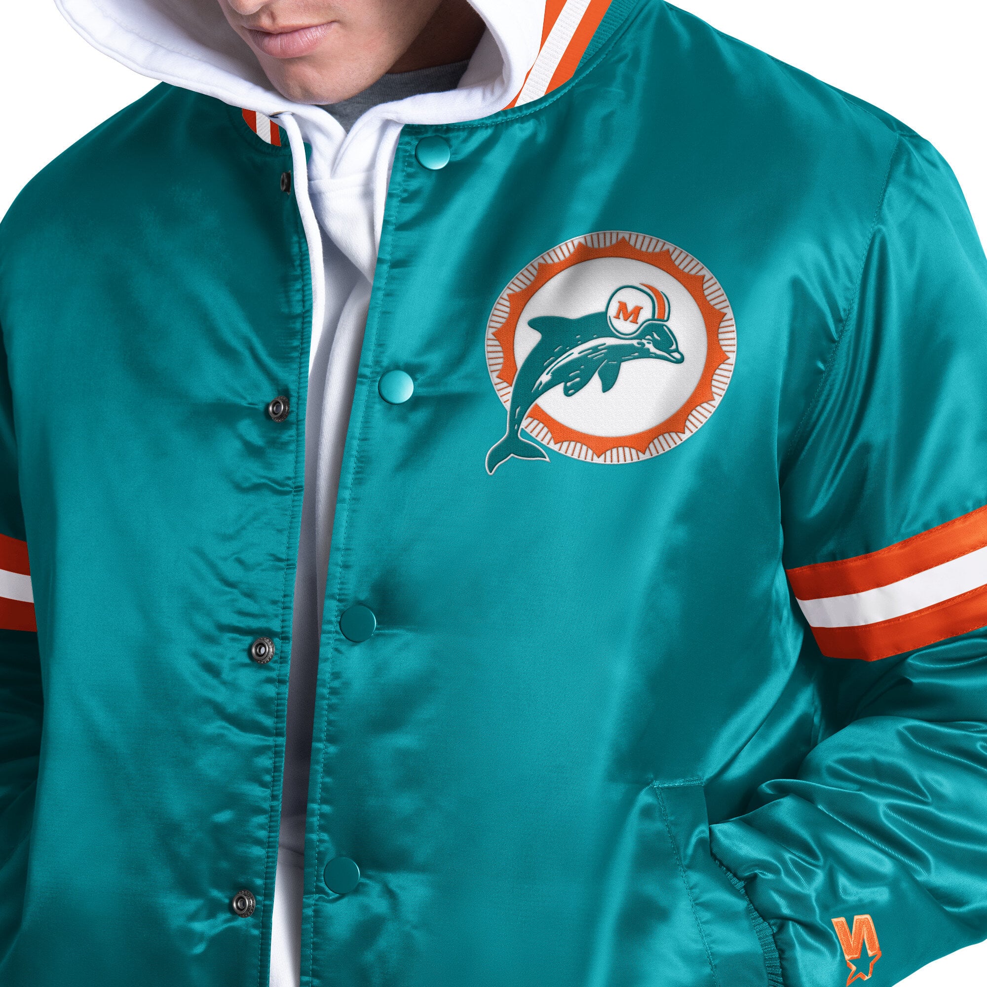 Veste universitaire rétro à boutons-pression Starter Aqua Miami Dolphins Courtside pour homme