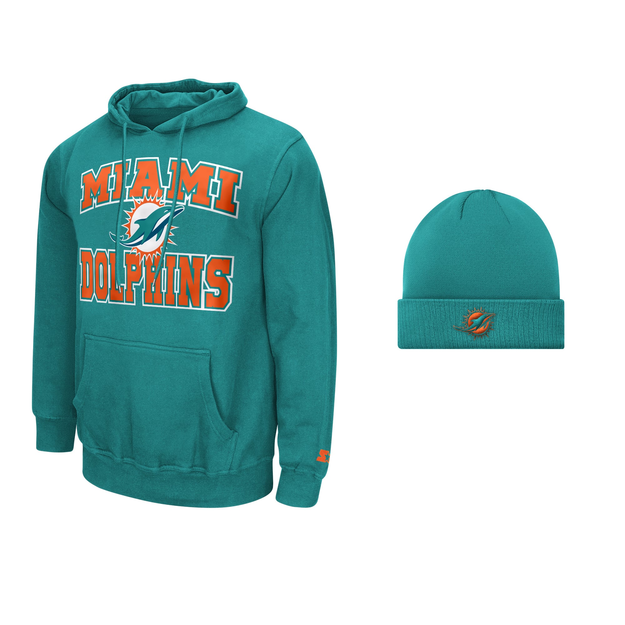 Men's Starter  Aqua Miami Dolphins Hoodie and Cuffed Knit Hat Combo Pack