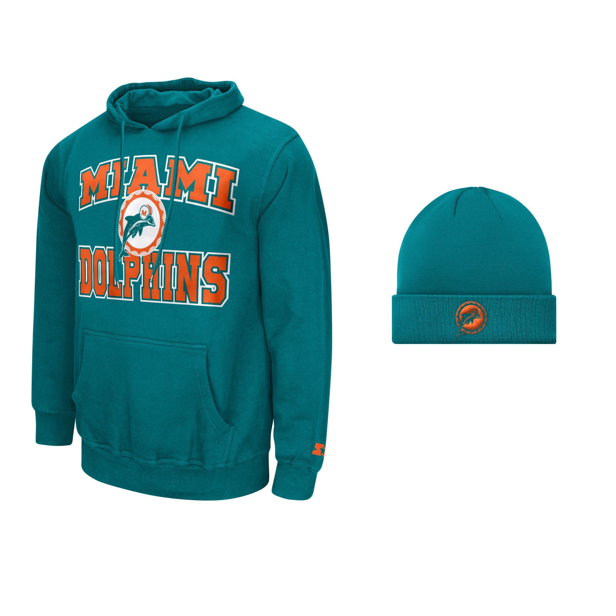 Men's Starter Aqua Miami Dolphins Hoodie and Cuffed Knit Hat Combo Pack