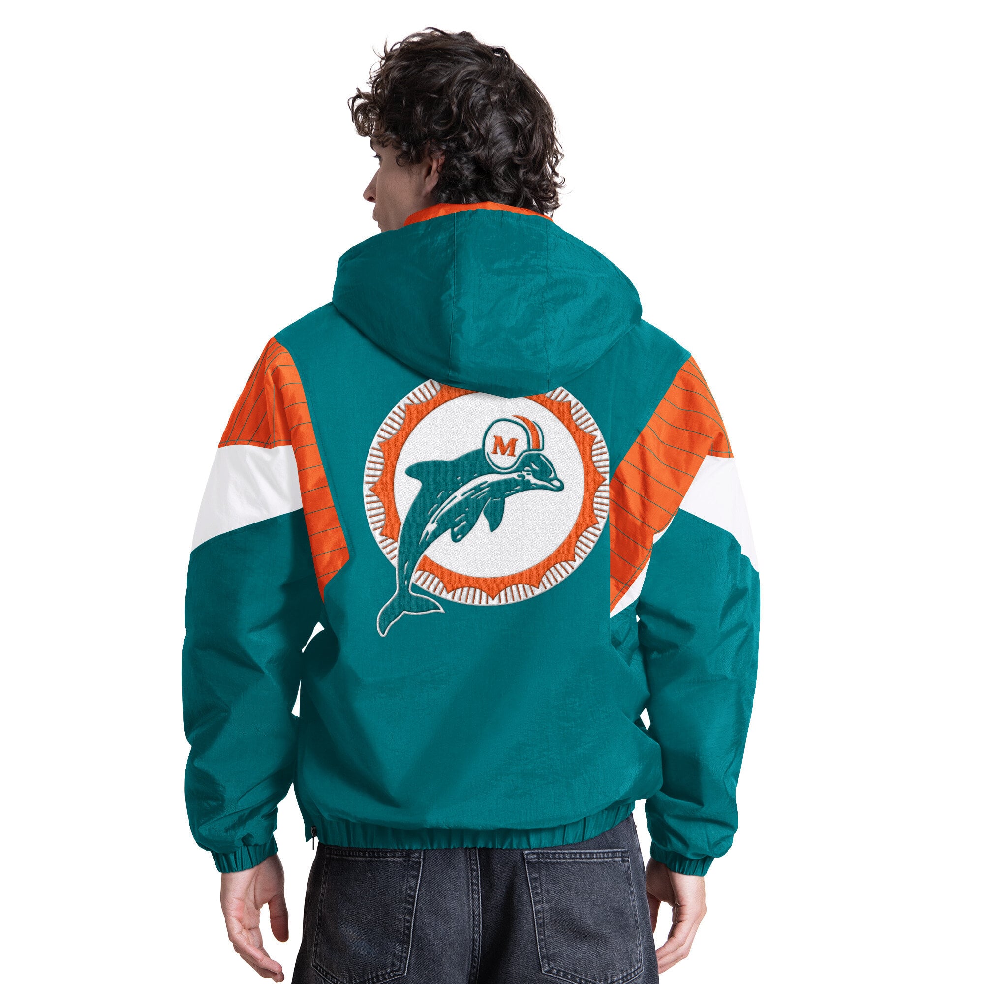 Veste à capuche demi-zip Starter Aqua Miami Dolphins pour homme, logo rétro, modèle Throwback.