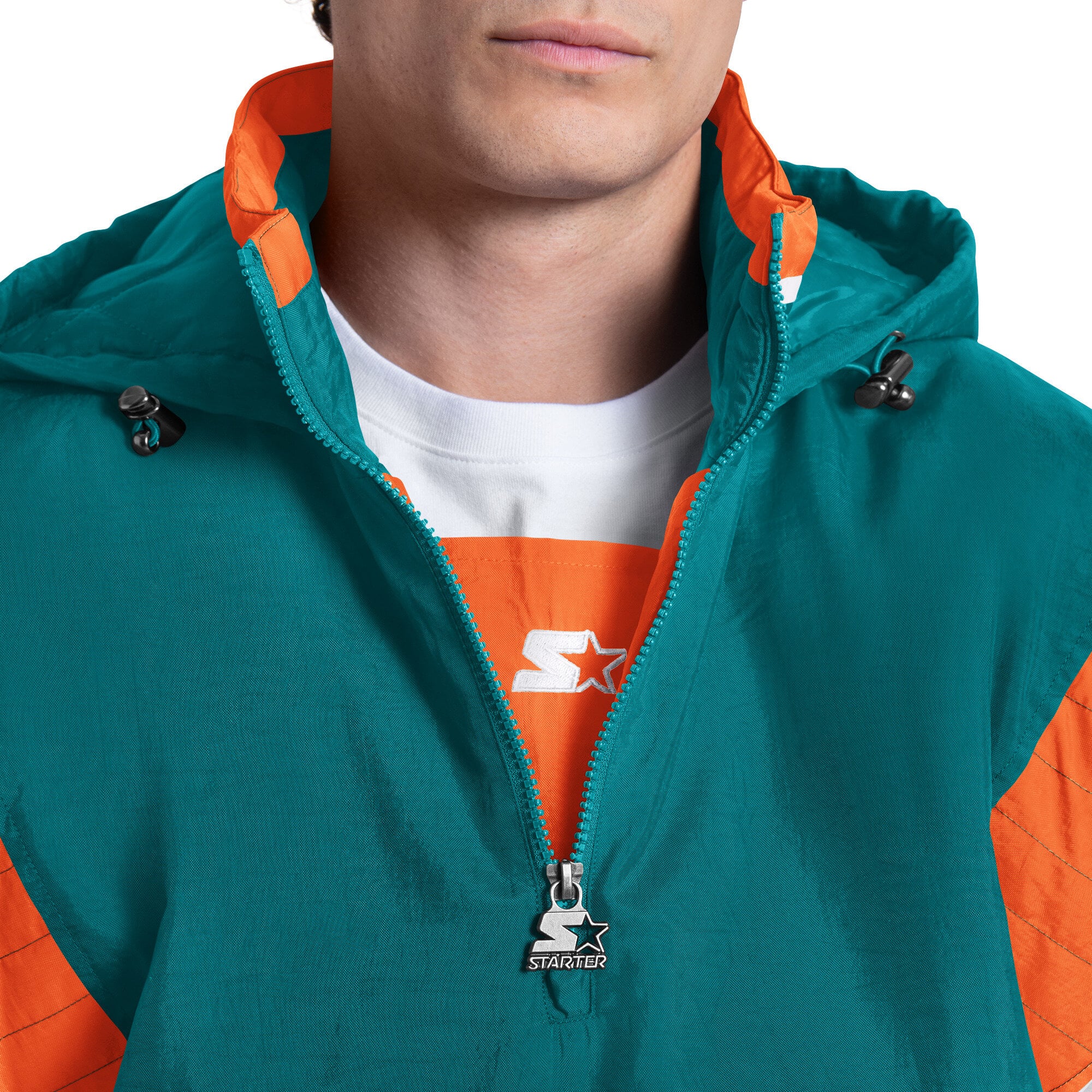 Veste à capuche demi-zip Starter Aqua Miami Dolphins pour homme, logo rétro, modèle Throwback.