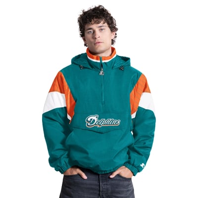 Miami Dolphins Starter The Throwback Retro Logo Half-Zip Hooded Jacket - Aqua