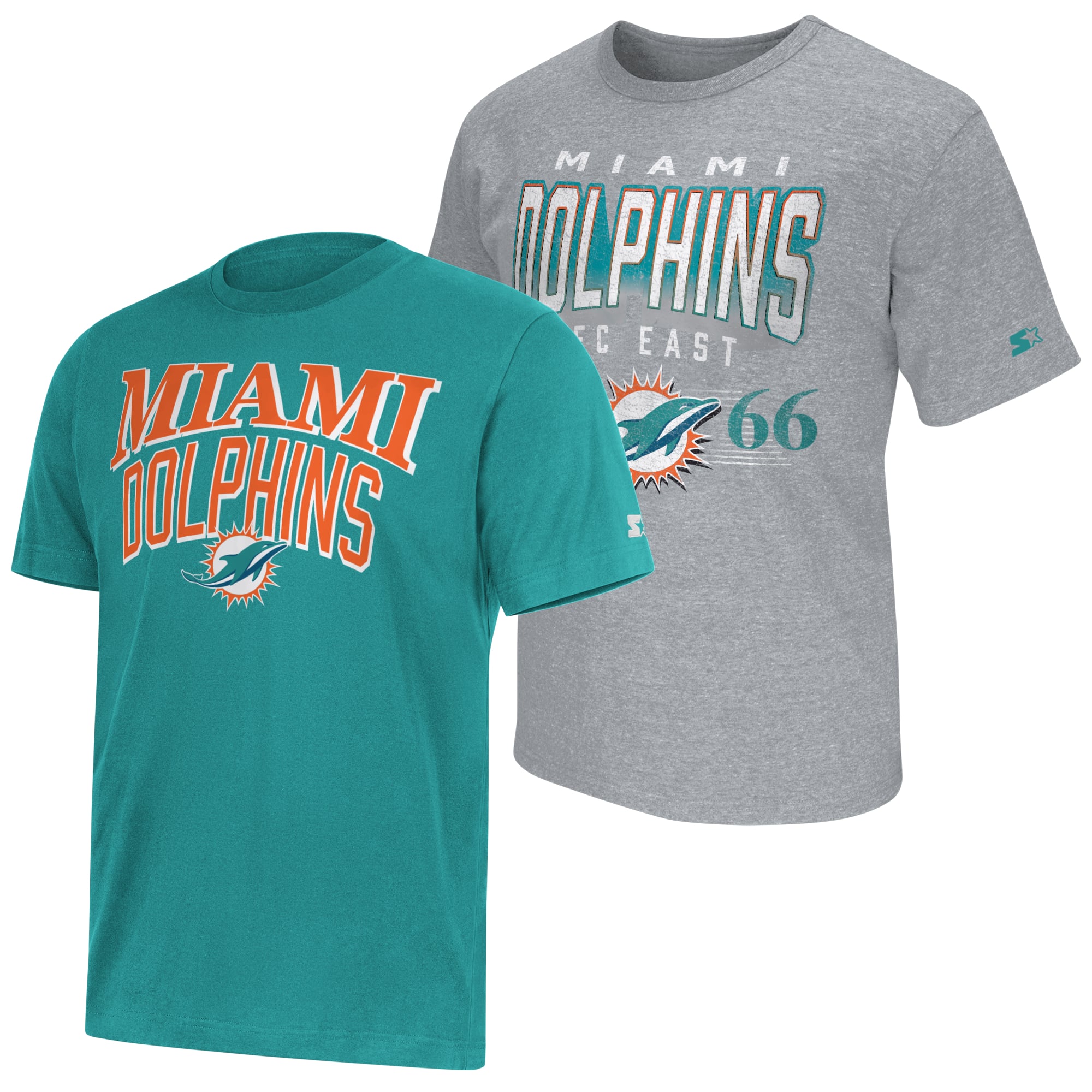 Ensemble de deux t-shirts à logo Miami Dolphins Starter pour homme, coloris aqua/gris chiné