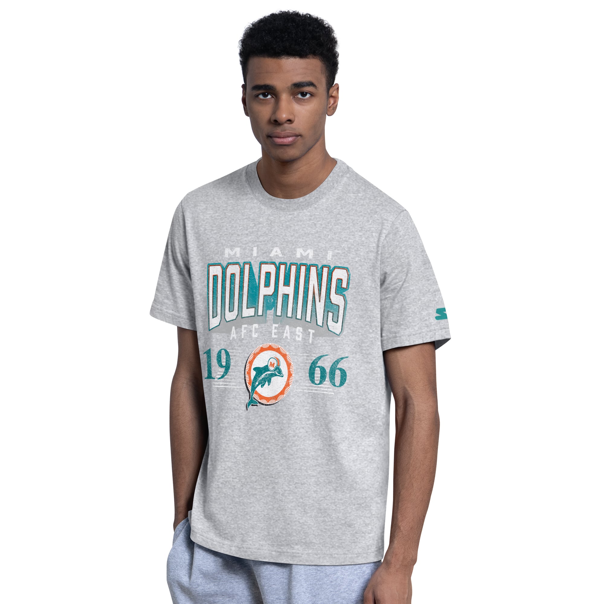 Lot de deux t-shirts à logo rétro Miami Dolphins, coloris Aqua/Gris chiné, pour homme