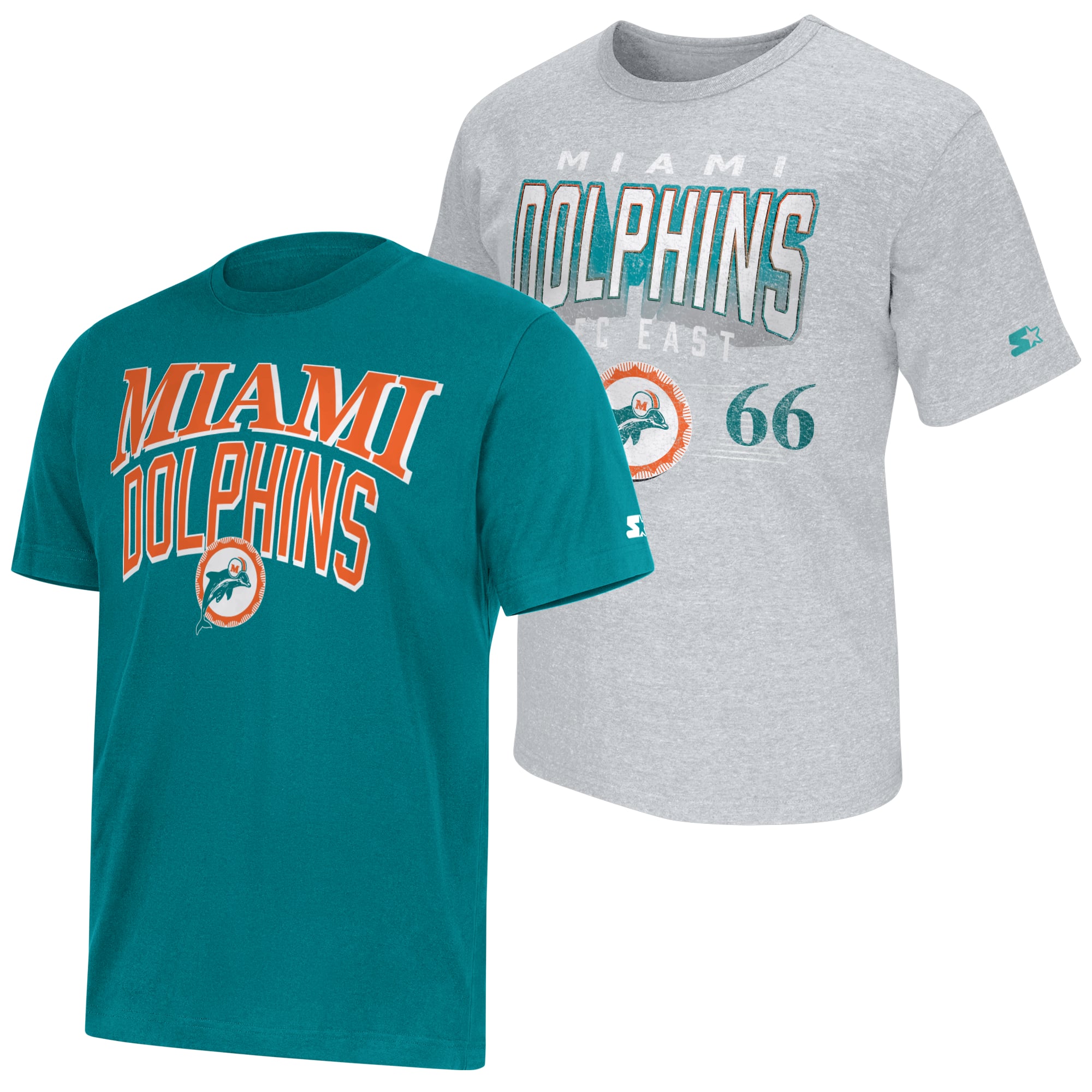 Lot de deux t-shirts à logo rétro Miami Dolphins, coloris Aqua/Gris chiné, pour homme
