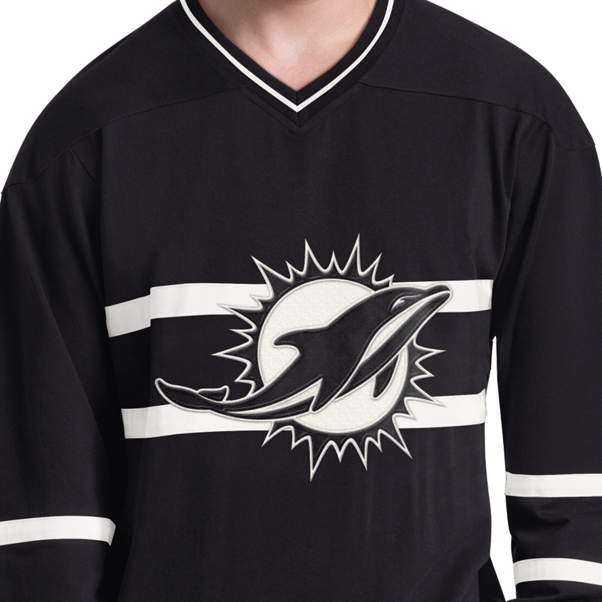 Men's Starter Black/White Miami Dolphins Lineup Long Sleeve T-Shirt