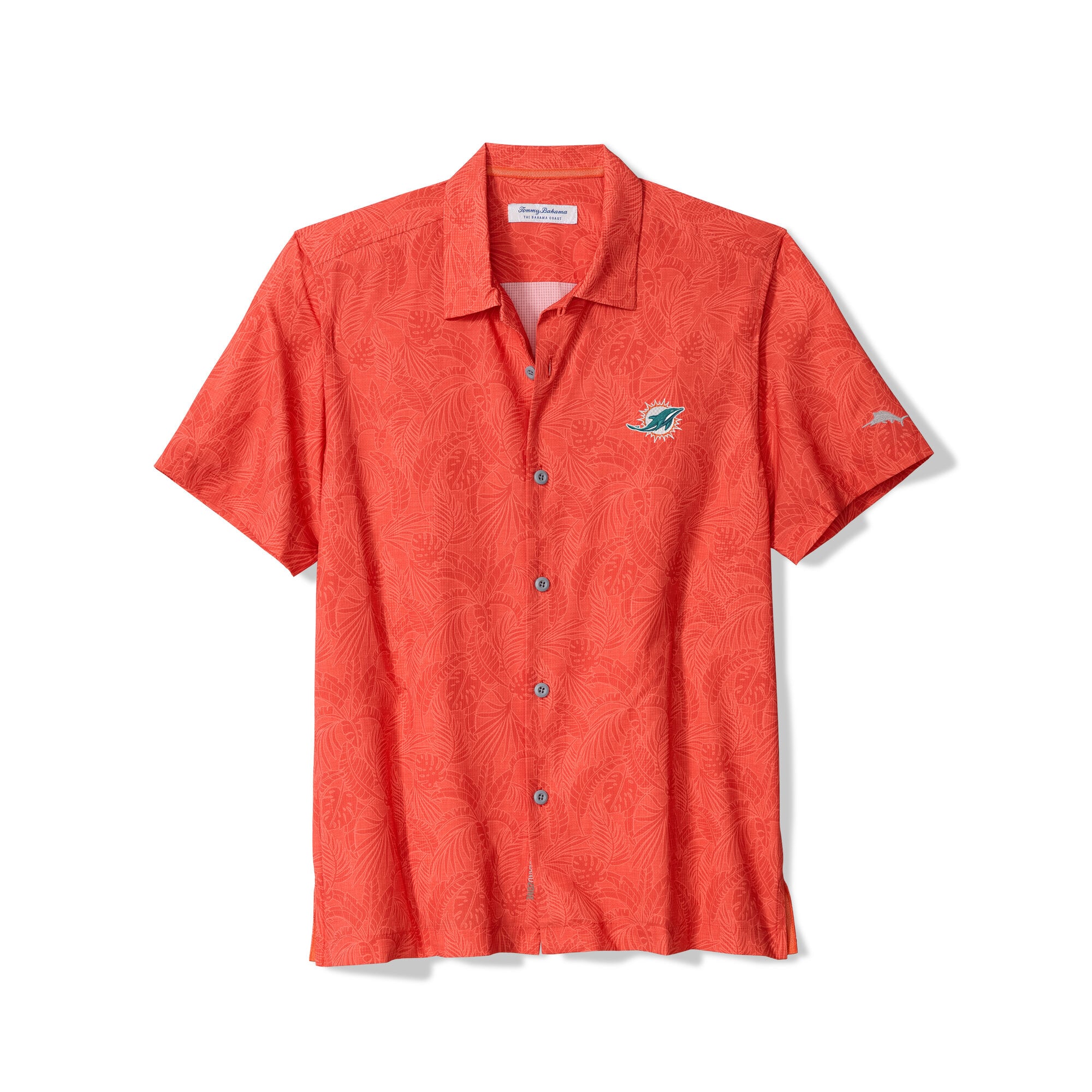 Men's Tommy Bahama Orange Miami Dolphins Saltwater Fronds Short Sleeve Button-Up Shirt