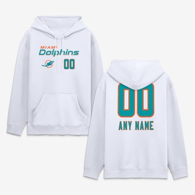 Miami Dolphins  Touchdown Wordmark Personalized Name & Number Hoodie - White