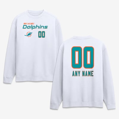 Miami Dolphins  Touchdown Wordmark Personalized Name & Number Sweatshirt - White