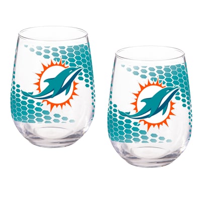Miami Dolphins Two-Piece 17oz. Color Fade Stemless Wine Glass Set