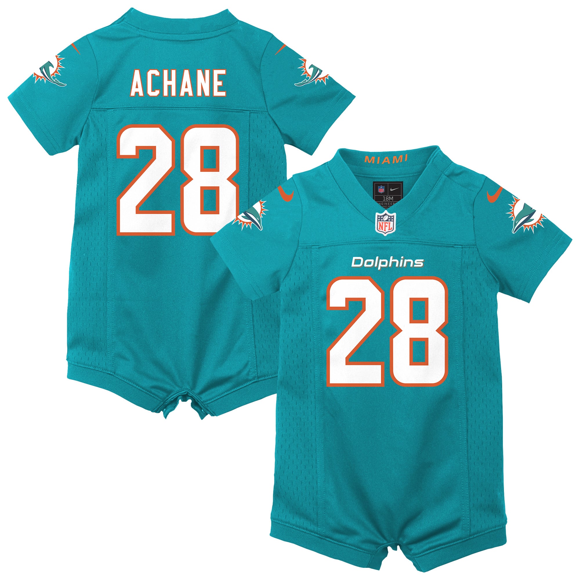 Combinaison Nike De’Von Achane Aqua Miami Dolphins pour nouveau-né, maillot de match