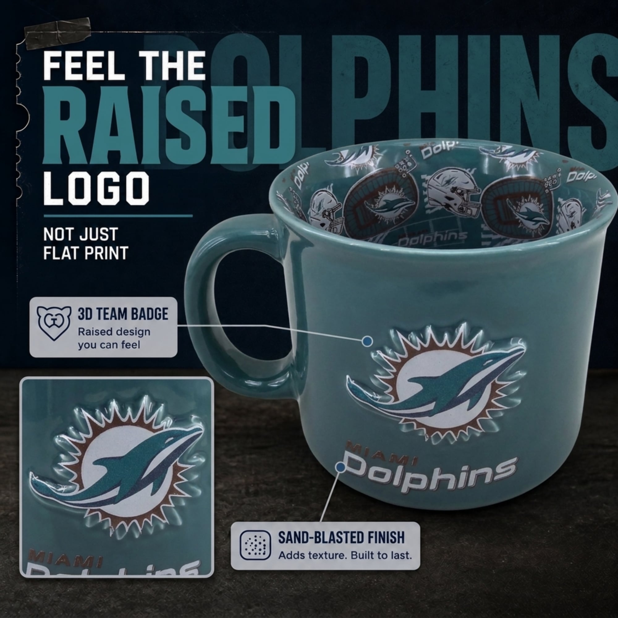 Mug Pegasus Miami Dolphins 17 oz (500 ml) à l'envers