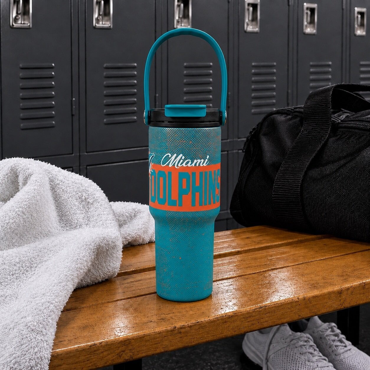 Gourde Pegasus Miami Dolphins 710 ml (24 oz) en acier inoxydable à dégradé moucheté et double bouchon