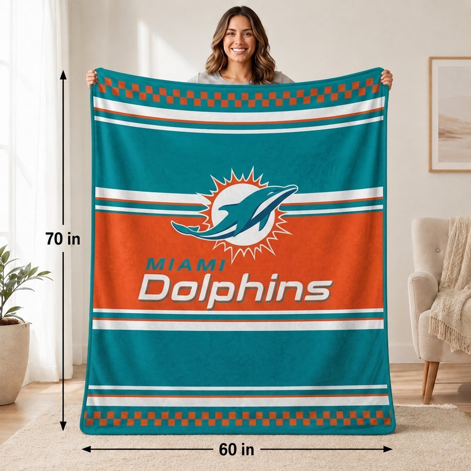 Couverture en fausse fourrure à carreaux Pegasus Miami Dolphins 60" x 70"