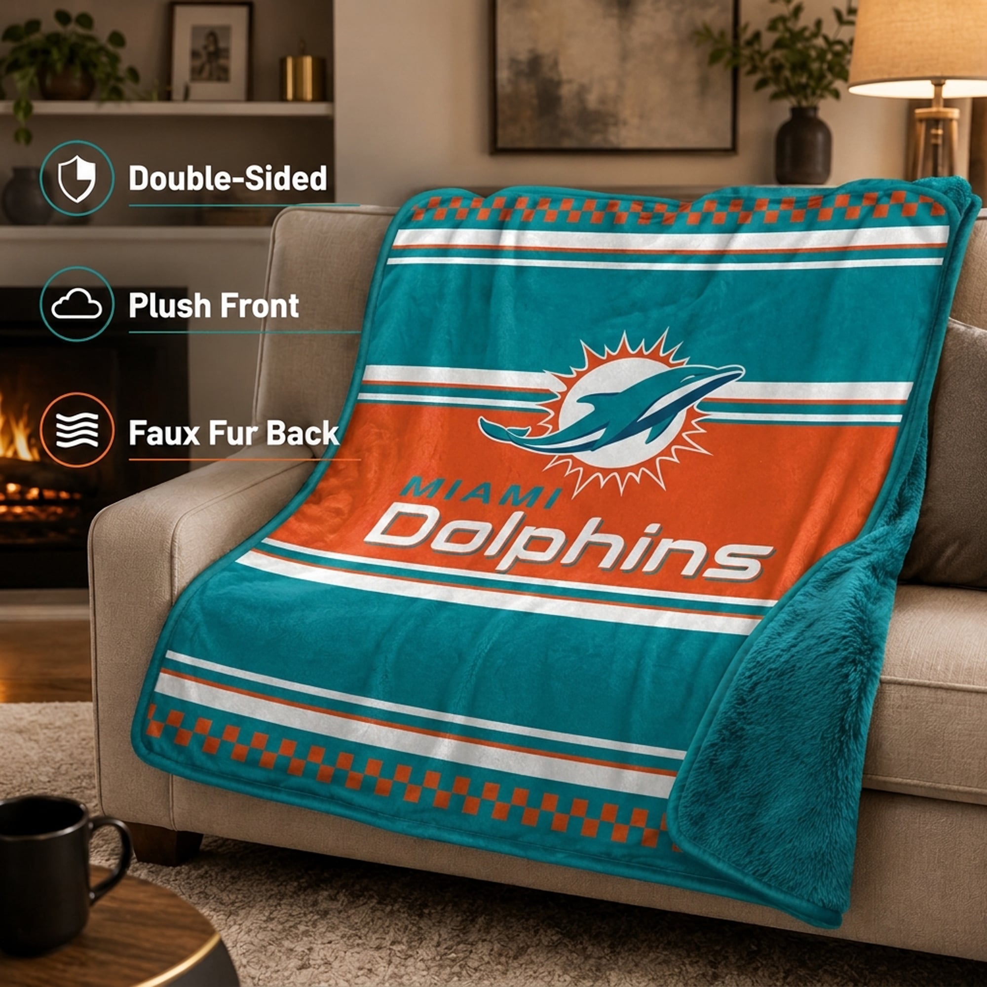 Couverture en fausse fourrure à carreaux Pegasus Miami Dolphins 60" x 70"