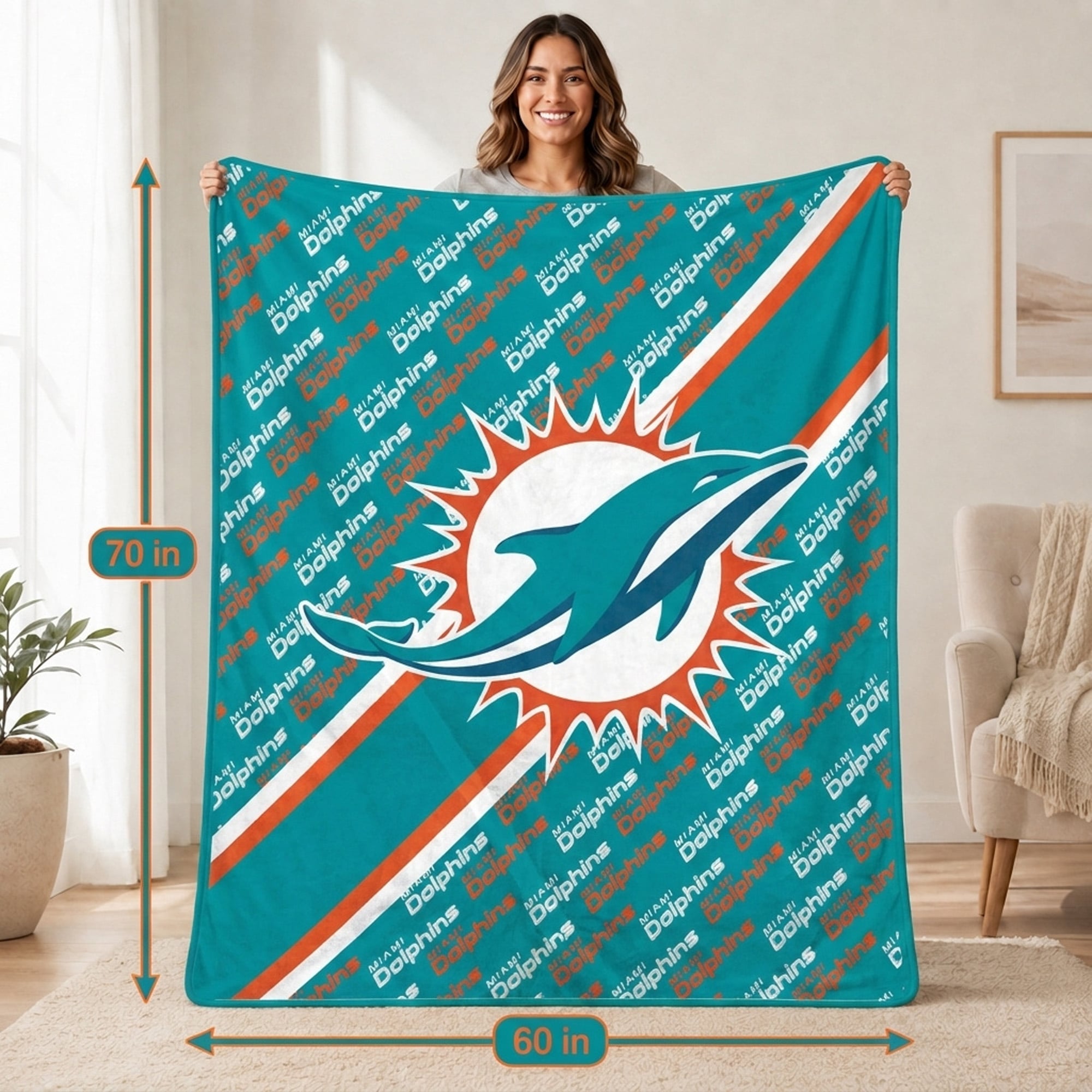 Pegasus Miami Dolphins 60" x 70" Diagonal Lined Wordmark Ultra Soft Blanket