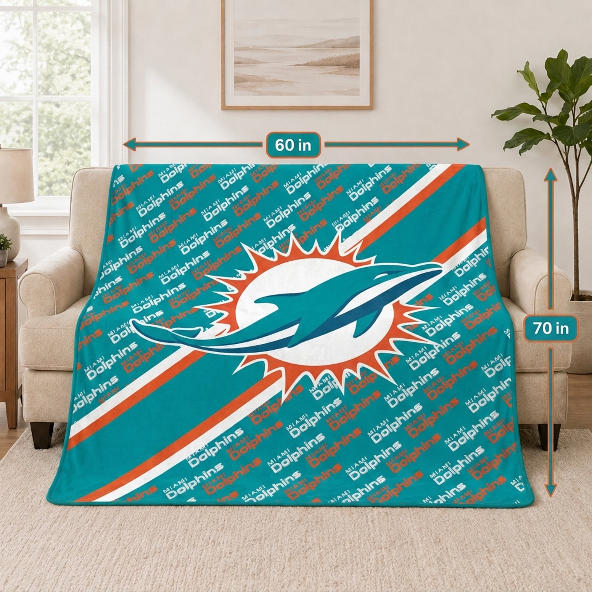 Pegasus Miami Dolphins 60" x 70" Diagonal Lined Wordmark Ultra Soft Blanket