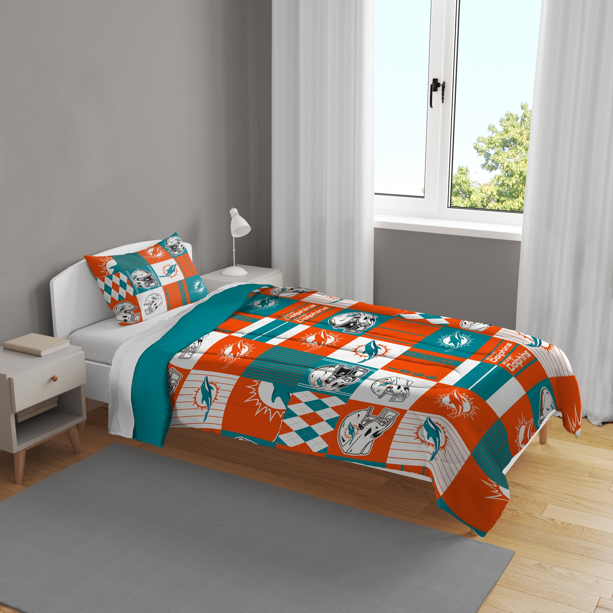 Ensemble de literie deux pièces Pegasus Miami Dolphins Patchwork Plaid Twin/Twin XL