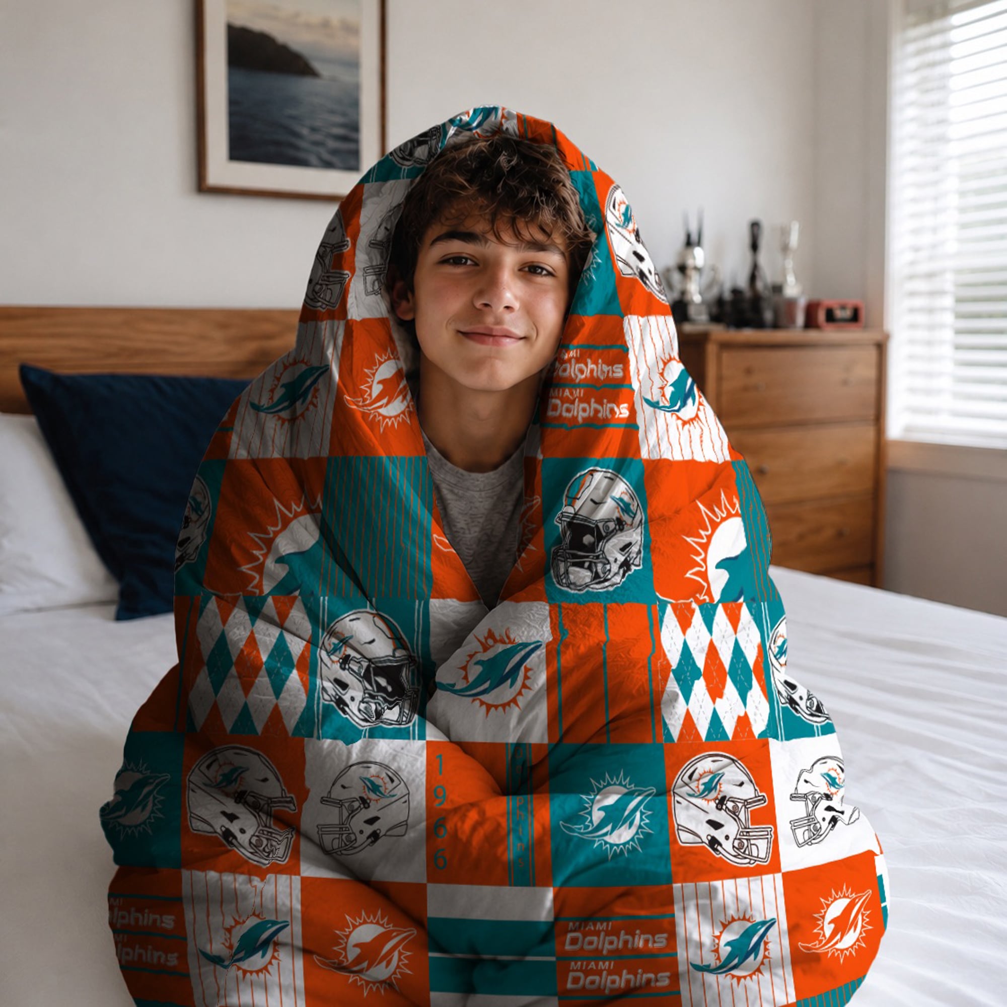 Ensemble de literie deux pièces Pegasus Miami Dolphins Patchwork Plaid Twin/Twin XL