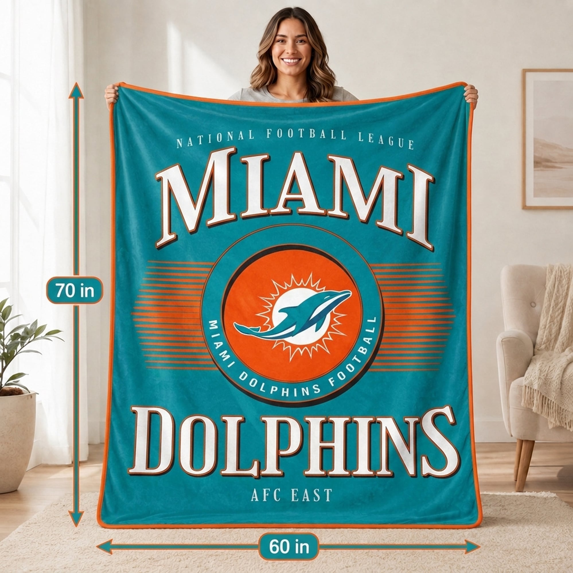 Pegasus Miami Dolphins Spotlight Arch 60" x 70" Ultra Soft Throw Blanket