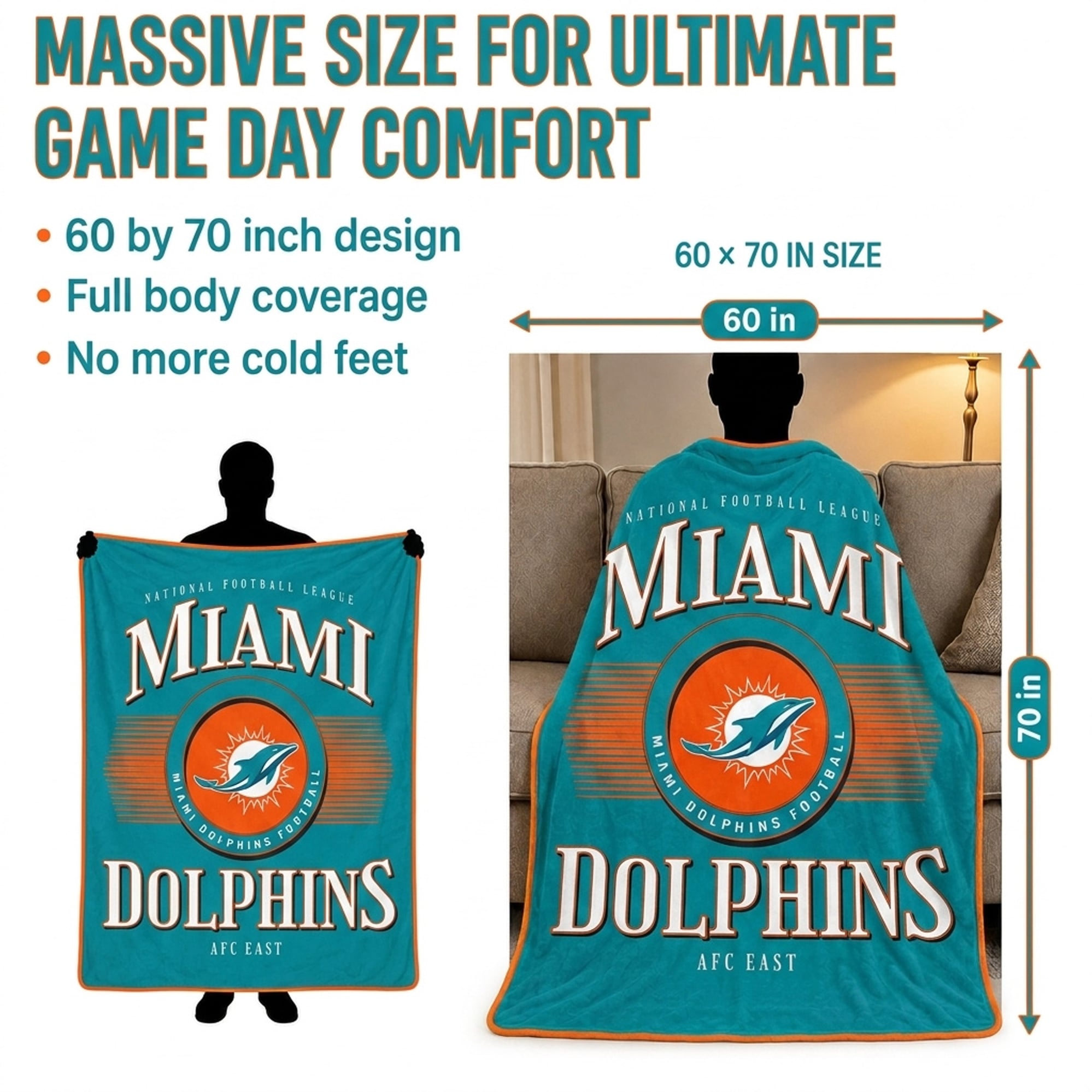 Pegasus Miami Dolphins Spotlight Arch 60" x 70" Ultra Soft Throw Blanket