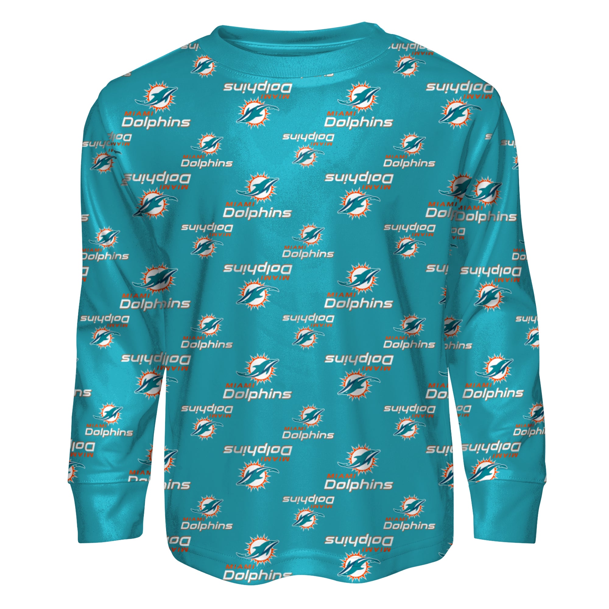Ensemble pyjama Outerstuff Aqua Miami Dolphins à manches longues et pantalon imprimé intégral pour enfants d'âge préscolaire