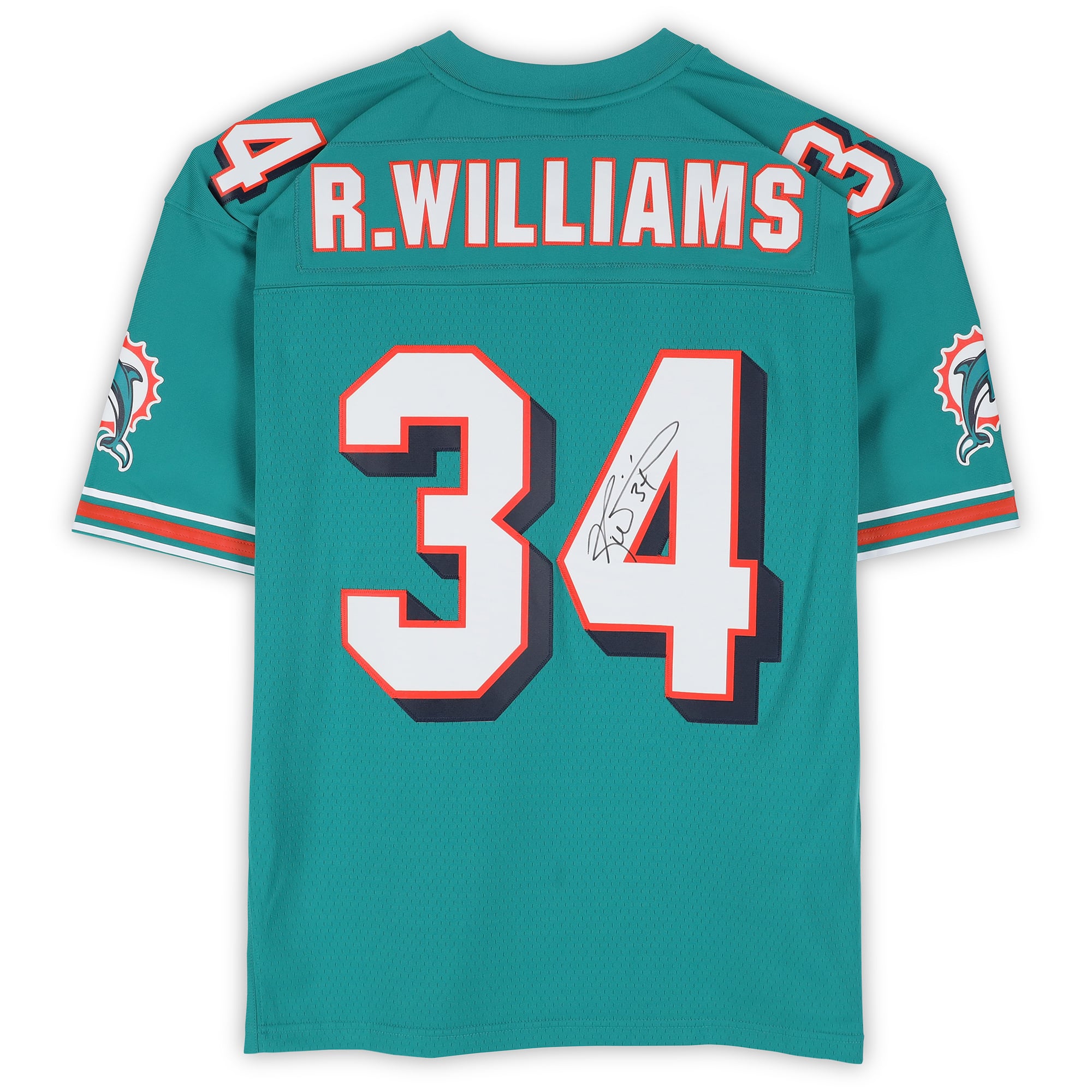 Maillot réplique Mitchell & Ness Aqua 2002 autographié par Ricky Williams des Miami Dolphins