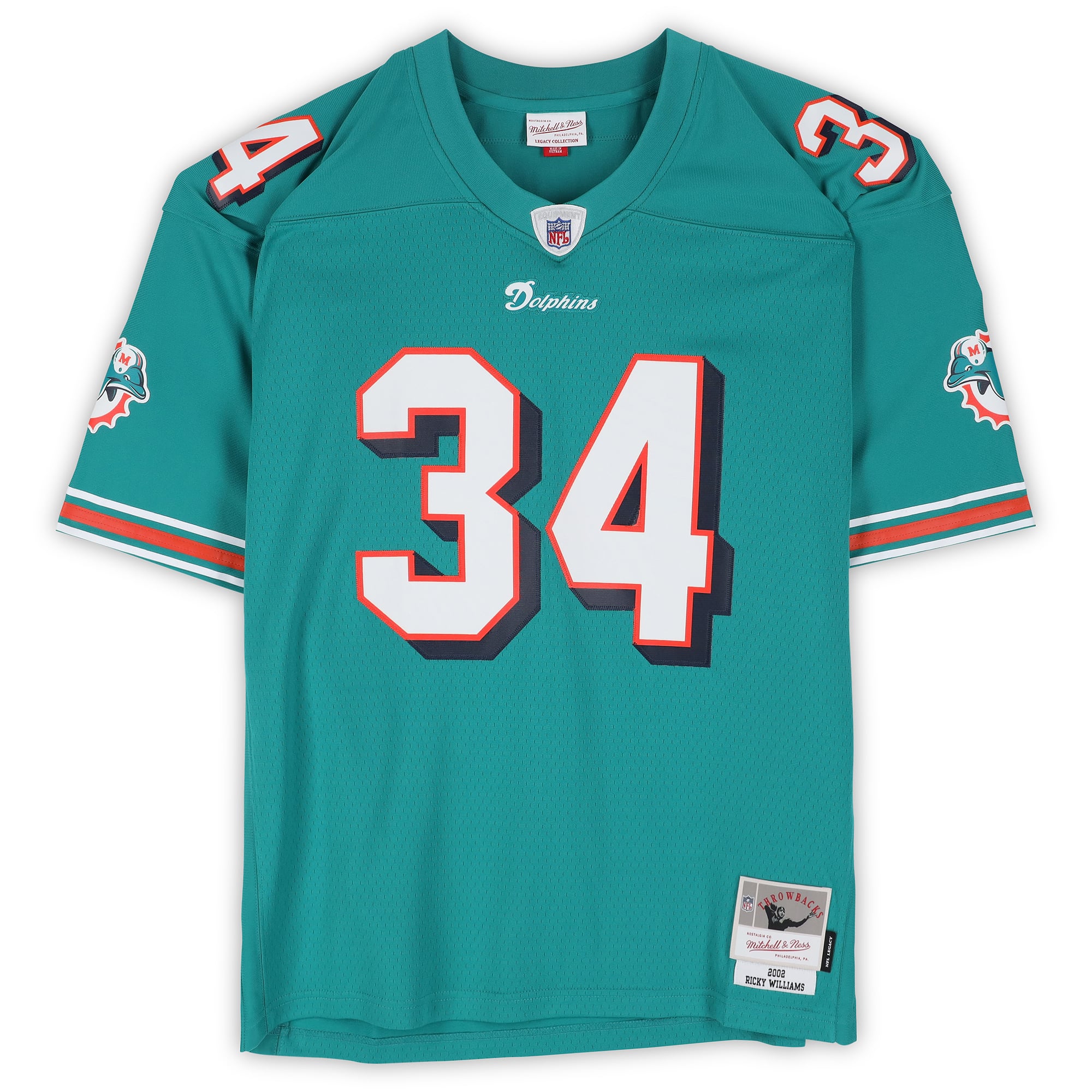 Maillot réplique Mitchell & Ness Aqua 2002 autographié par Ricky Williams des Miami Dolphins