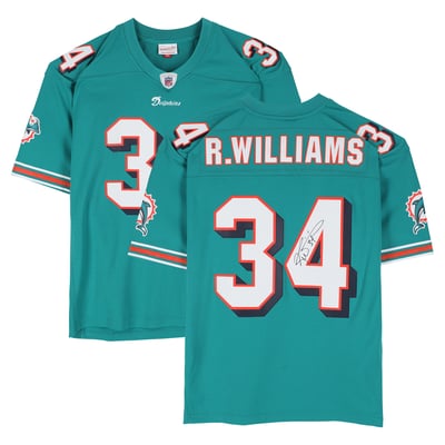 Ricky Williams Miami Dolphins Autographed Fanatics Authentic Aqua Mitchell & Ness 2002 Replica Jersey