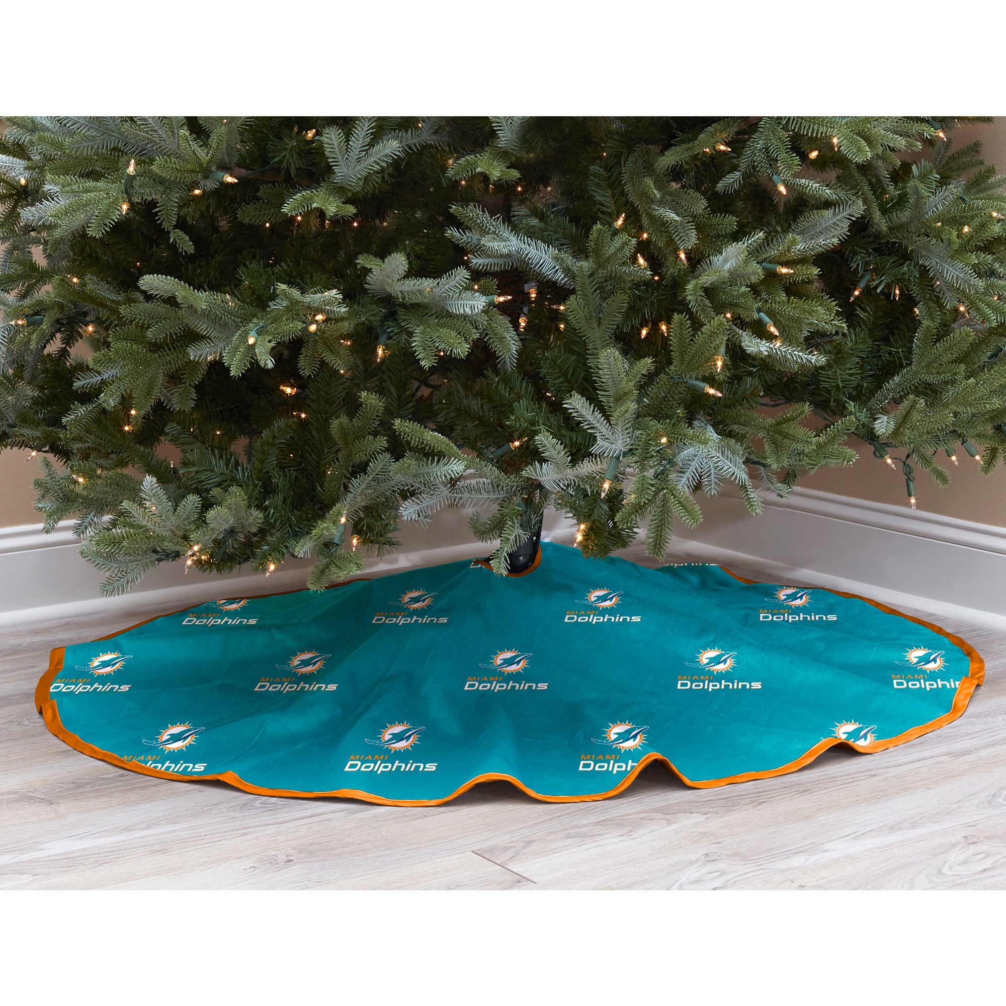 Jupe de sapin de Noël en micro-peluche turquoise Miami Dolphins