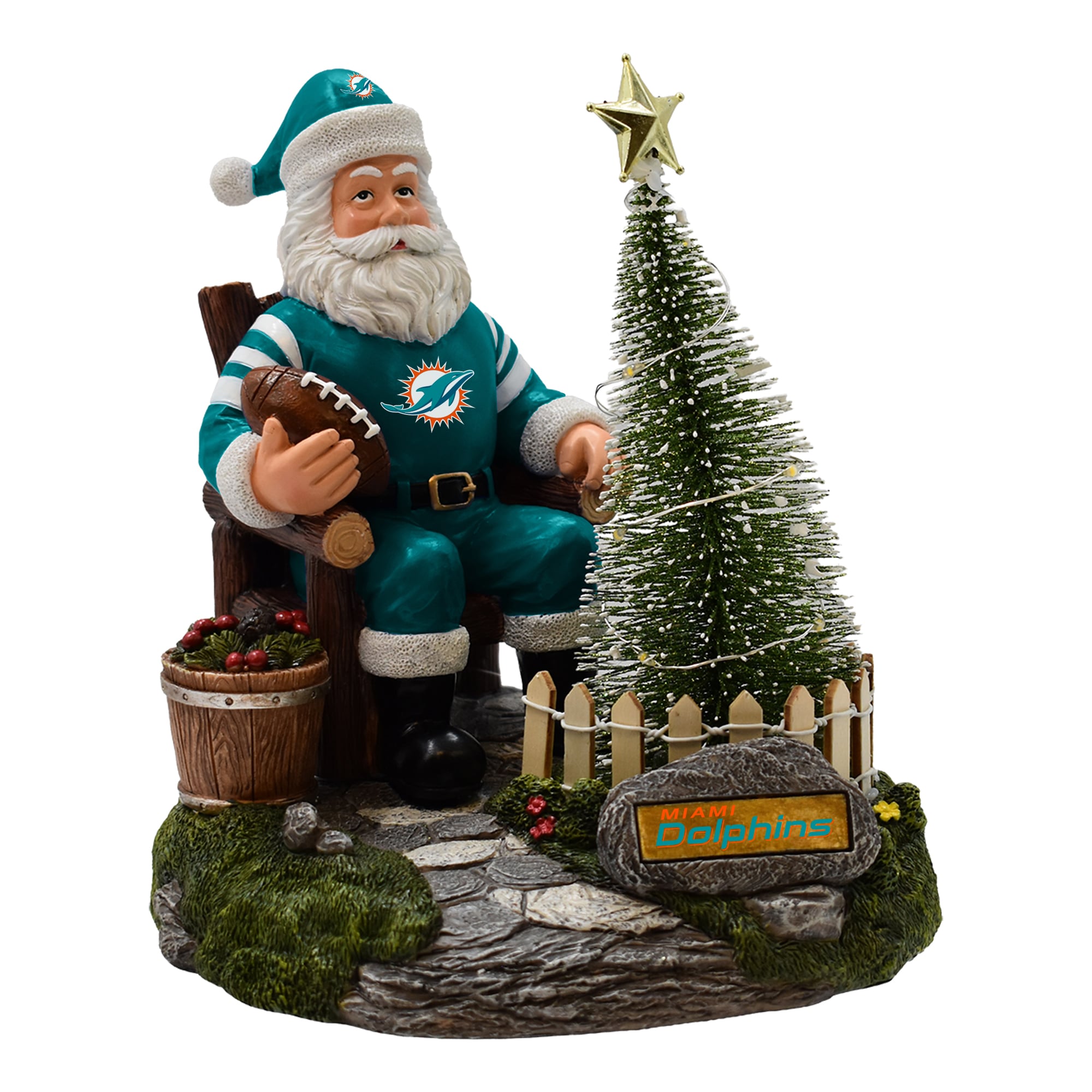 Figurine de Père Noël Miami Dolphins de The Memory Company avec sapin LED