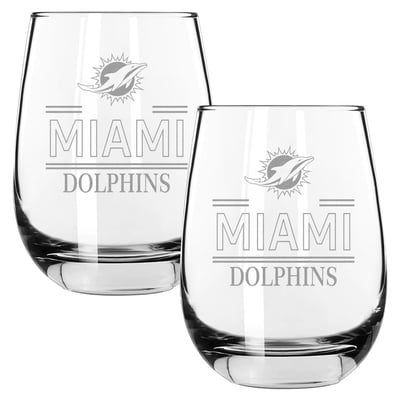 Miami Dolphins The Memory Company Two-Piece 15oz. Classic Crew Stemless Wine Glass Set