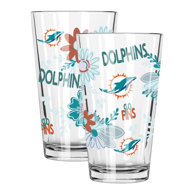 Miami Dolphins The Memory Company Two-Piece 16oz. Flowers Pint Glass Set