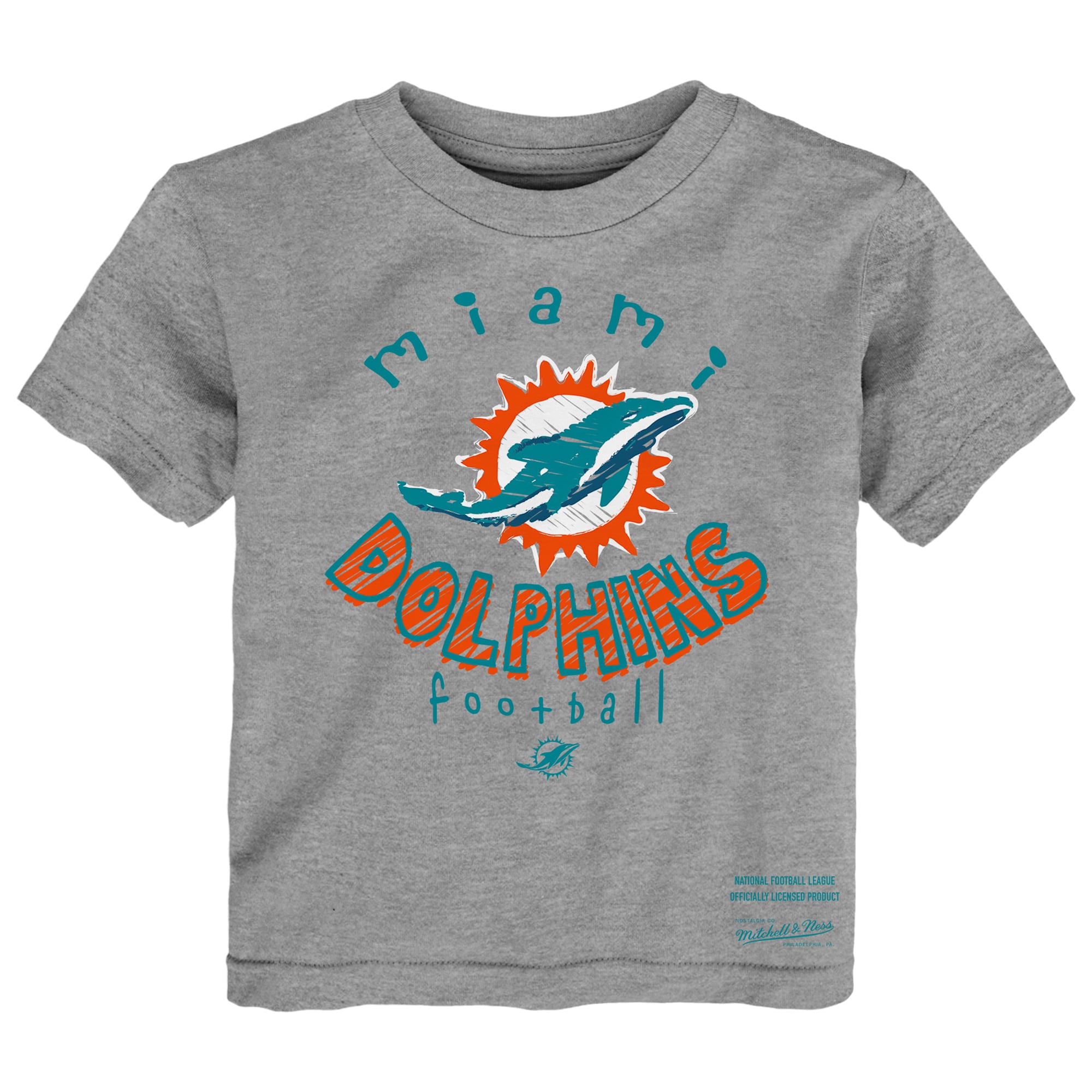 Ensemble de deux t-shirts Mitchell & Ness pour tout-petits, motif croquis Miami Dolphins, bleu turquoise/gris chiné