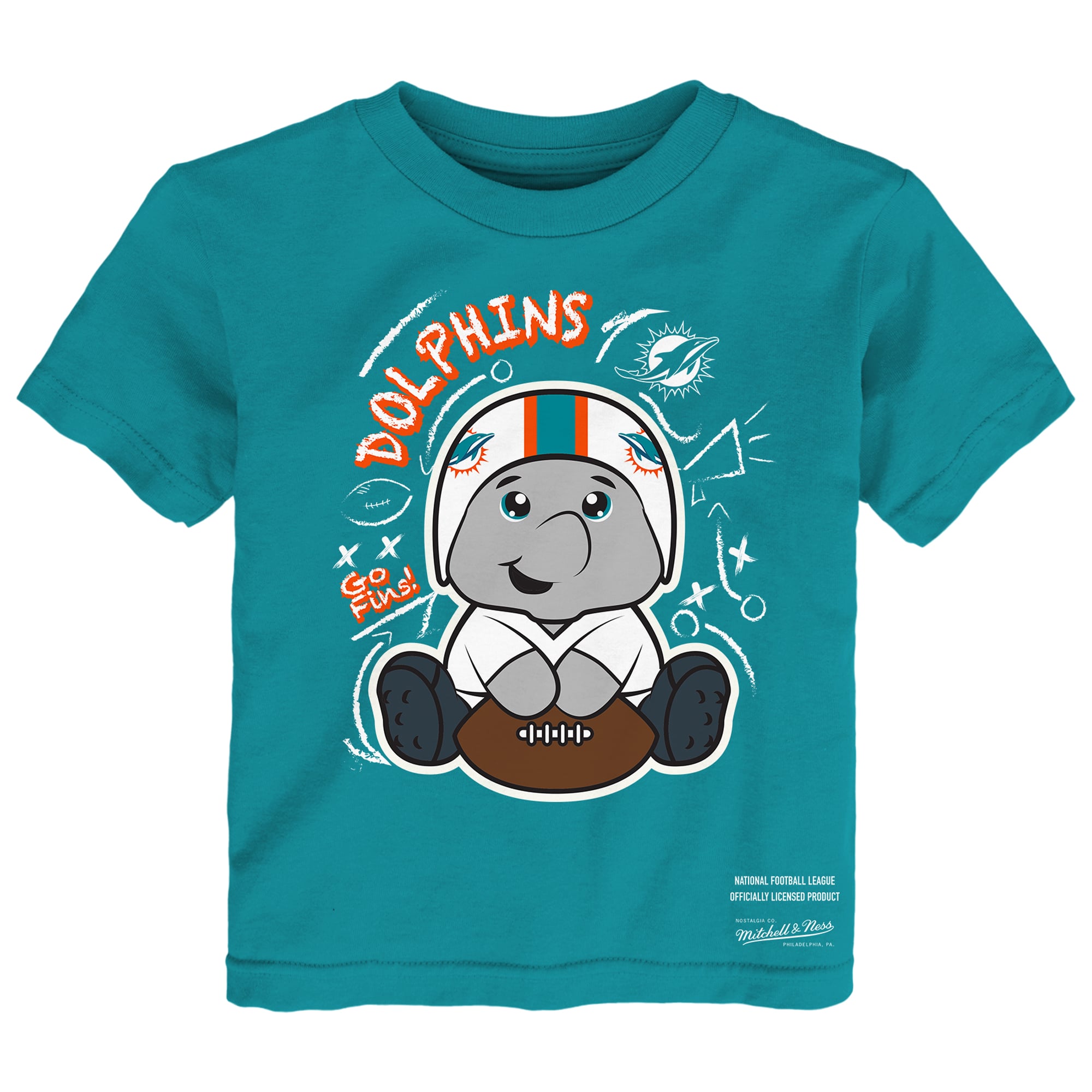 Ensemble de deux t-shirts Mitchell & Ness pour tout-petits, motif croquis Miami Dolphins, bleu turquoise/gris chiné
