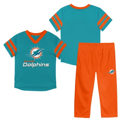 Miami Dolphins Outerstuff Toddler Red Zone Jersey Top & Pants Set - Aqua/Orange