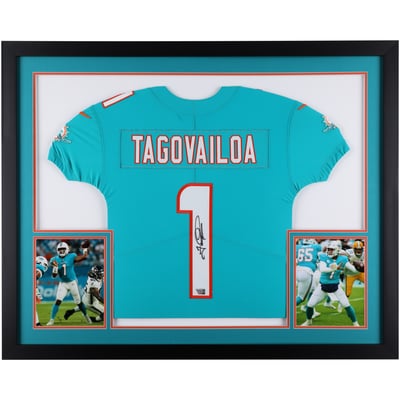 Tua Tagovailoa Miami Dolphins Autographed Fanatics Authentic SM Deluxe Framed Aqua Nike Elite Jersey