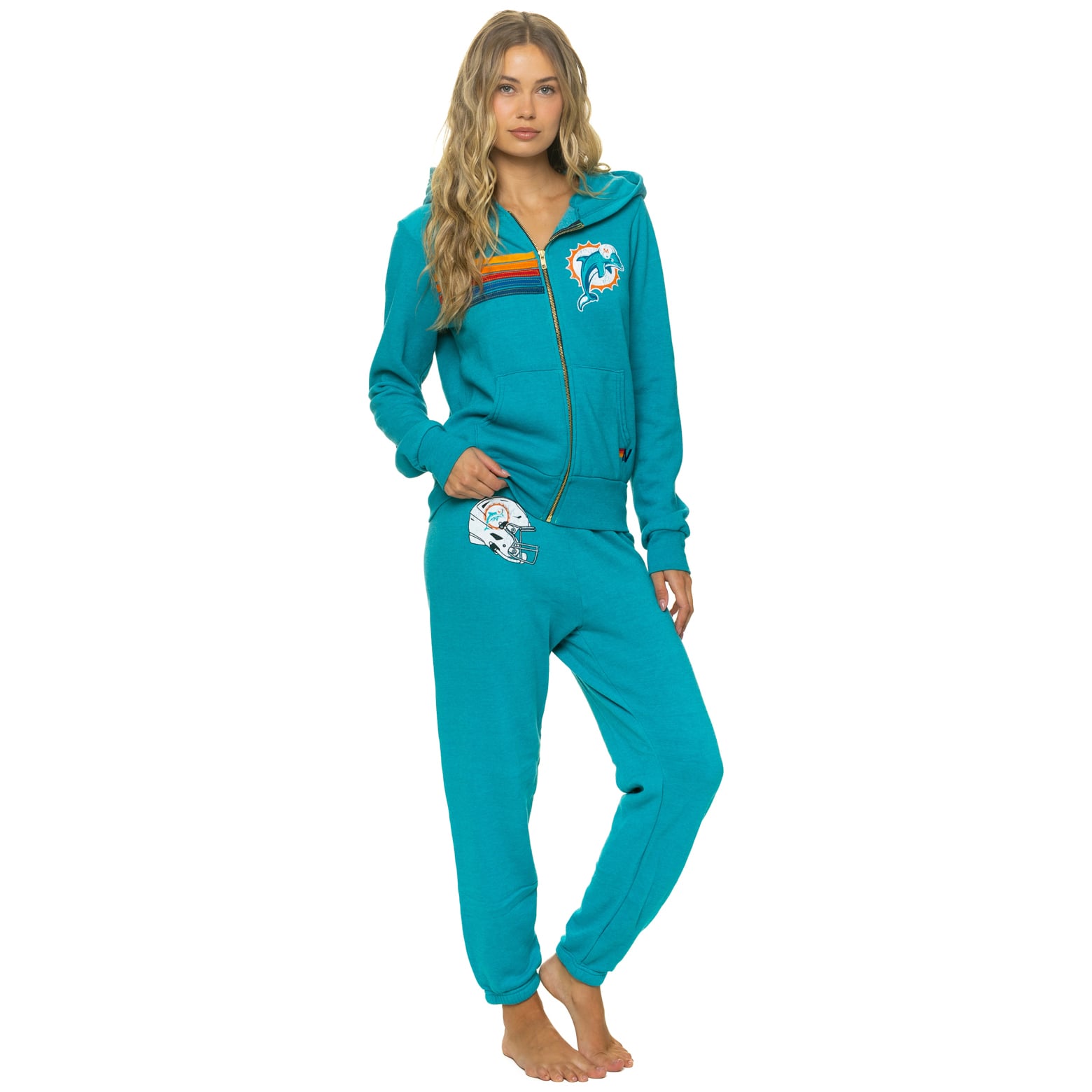 Sweat à capuche unisexe Aviator Nation Aqua Miami Dolphins en mélange de trois matières, fermeture éclair intégrale