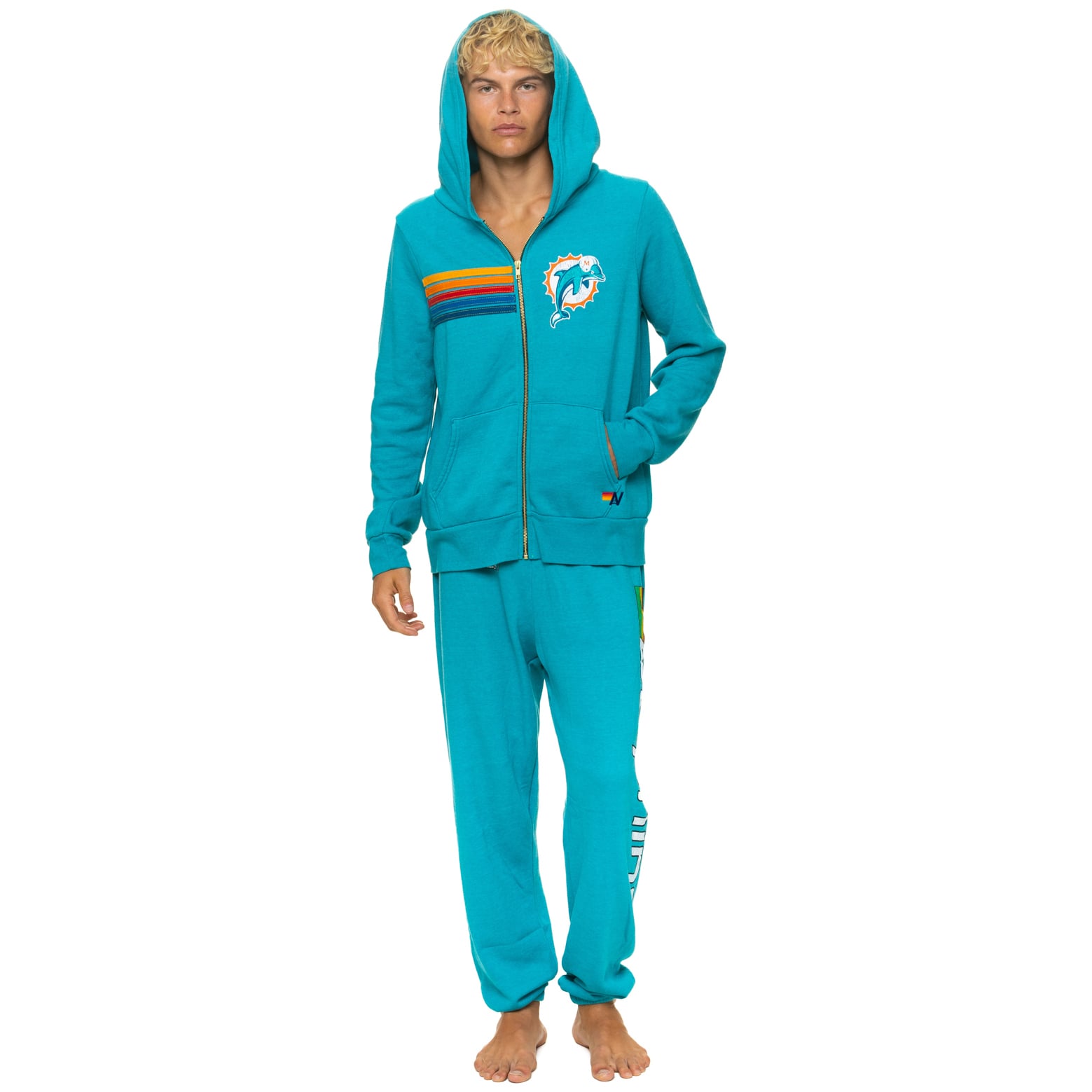 Sweat à capuche unisexe Aviator Nation Aqua Miami Dolphins en mélange de trois matières, fermeture éclair intégrale