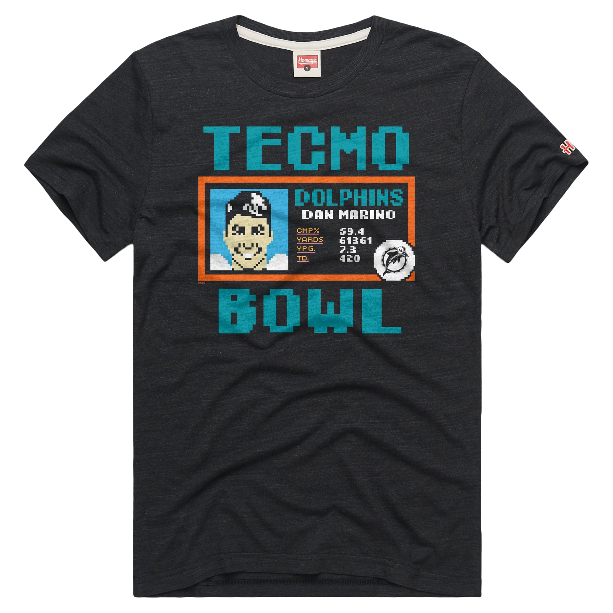 Unisex Homage Dan Marino Charcoal Miami Dolphins Tecmo Bowl Retired Player Graphic Tri-Blend T-Shirt