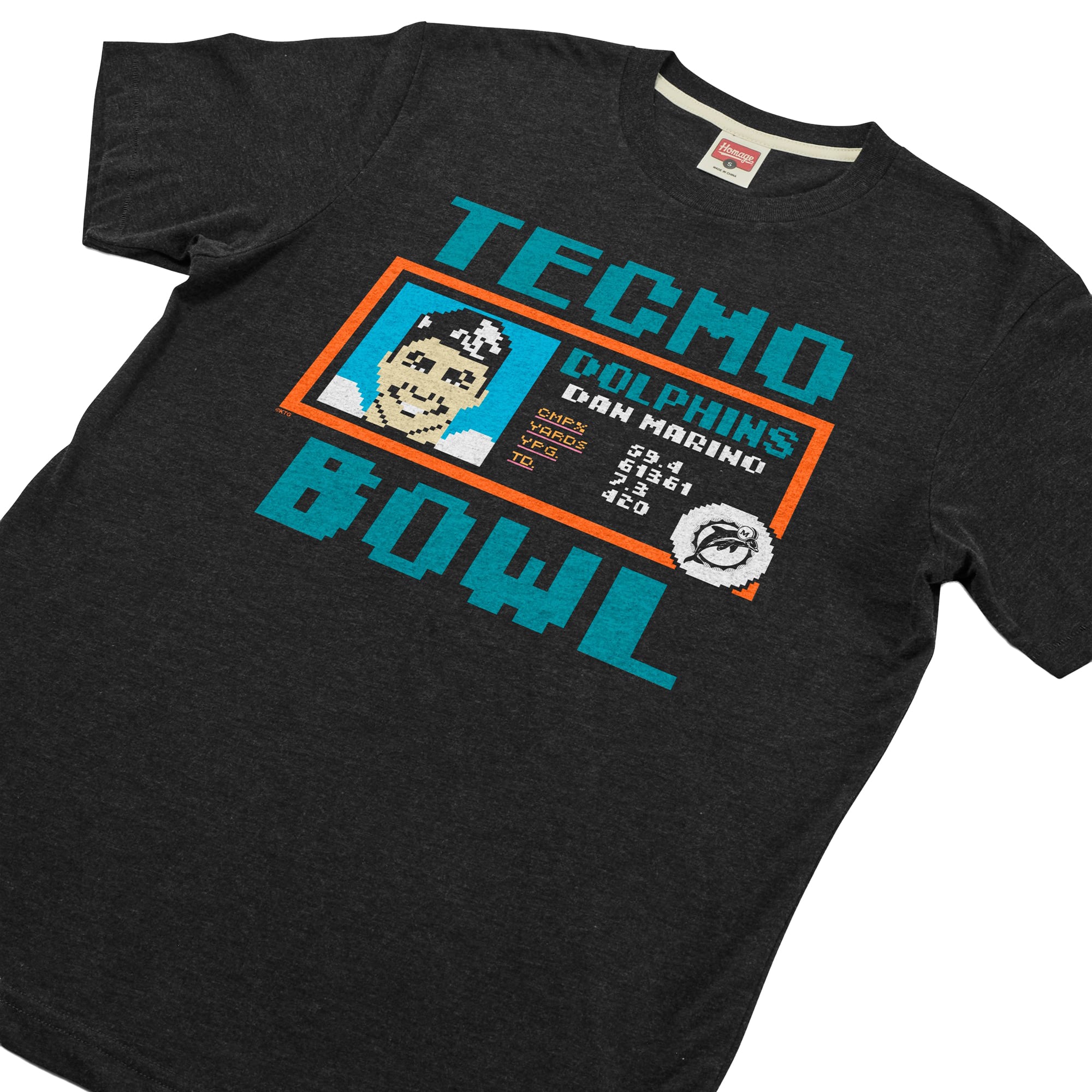 Unisex Homage Dan Marino Charcoal Miami Dolphins Tecmo Bowl Retired Player Graphic Tri-Blend T-Shirt