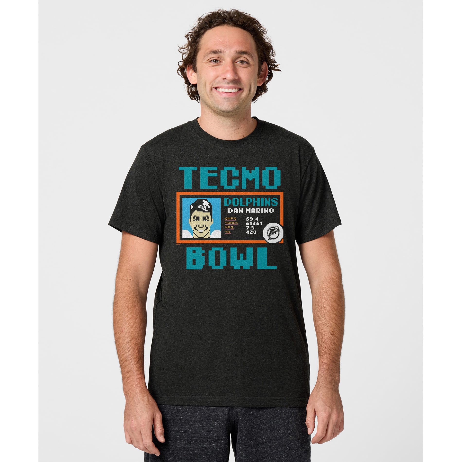 Unisex Homage Dan Marino Charcoal Miami Dolphins Tecmo Bowl Retired Player Graphic Tri-Blend T-Shirt