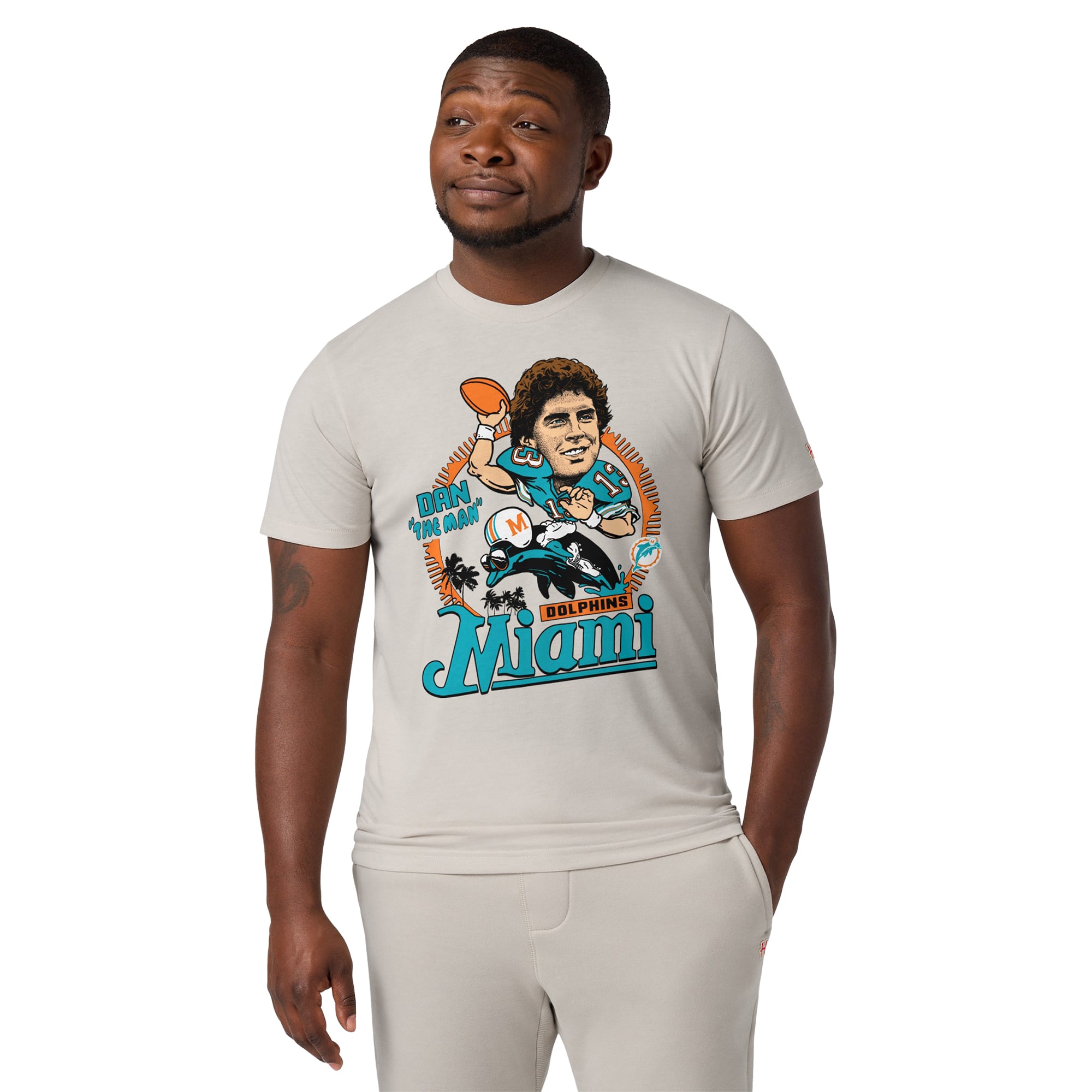 T-shirt unisexe en mélange de trois matières, hommage à Dan Marino Stone, joueur des Miami Dolphins.