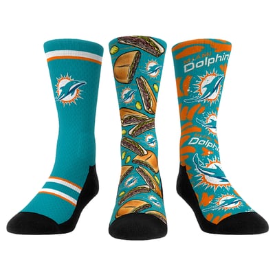  Miami Dolphins Rock Em Unisex Fan Favorite Three-Pack Crew Sock Set - Aqua
