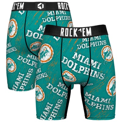  Miami Dolphins Rock Em Unisex Throwback Logo Allover Boxer Briefs - Aqua