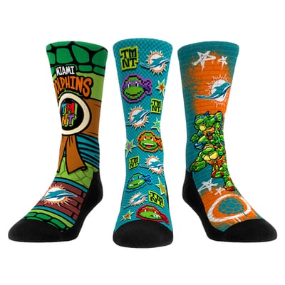  Miami Dolphins Rock Em Unisex TMNT Three-Pack Crew Sock Set - Aqua