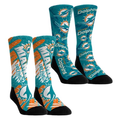 Miami Dolphins Rock Em Unisex Team Blast Two-Pack Crew Socks